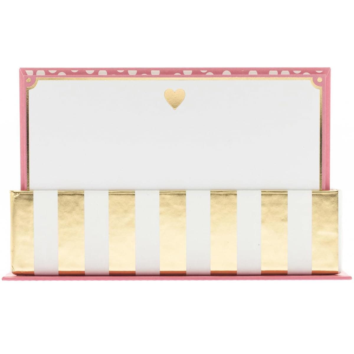 Graphique Gold Heart Flat Notes – Note Card Stationery with Adorable Soft Pink Border and Printed Gold Heart, 50 Note Cards and Matching Envelopes for Thank You Notes and Invitations, 5.625" x 3.5"