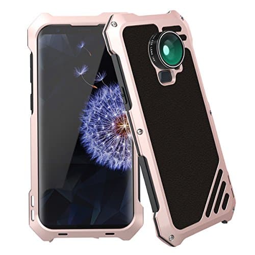 Galaxy S9 Plus Lens Kit Case, SHEROX - 3 in 1 198° Fisheye Lens + 15X Macro Lens + Wide Angle Lens with IP54 Dustproof Shockproof Aluminum Case for Samsung Galaxy S9+ Plus (Rose)