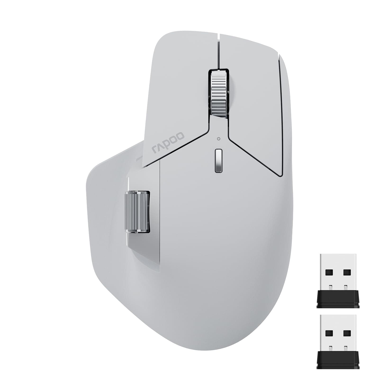 Rapoo MT760 Multi-Device Wireless Mouse, Bluetooth 5.0/3.0 and 2.4GHz Tri-Mode Connection, Up to 4 Devices, 11 Programmable Buttons, 4K DPI, Ergonomic Design, 90 Days Battery Life, PC, Light Grey