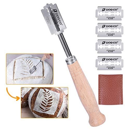 Bonviee Bread Scoring Lame Premium Crafted Bread Razor Dough Scoring Tool | 5 Replaceable Blades | Genuine Leather Protective Cover | Scoring Knife Professional & Homemade Bread Bakers Tool
