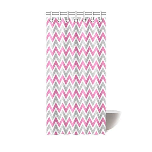 Gray and White Pink Chevron Stripe Pattern Waterproof Bathroom decor Fabric Shower Curtain -Polyester Fabric 36 x 72 inches