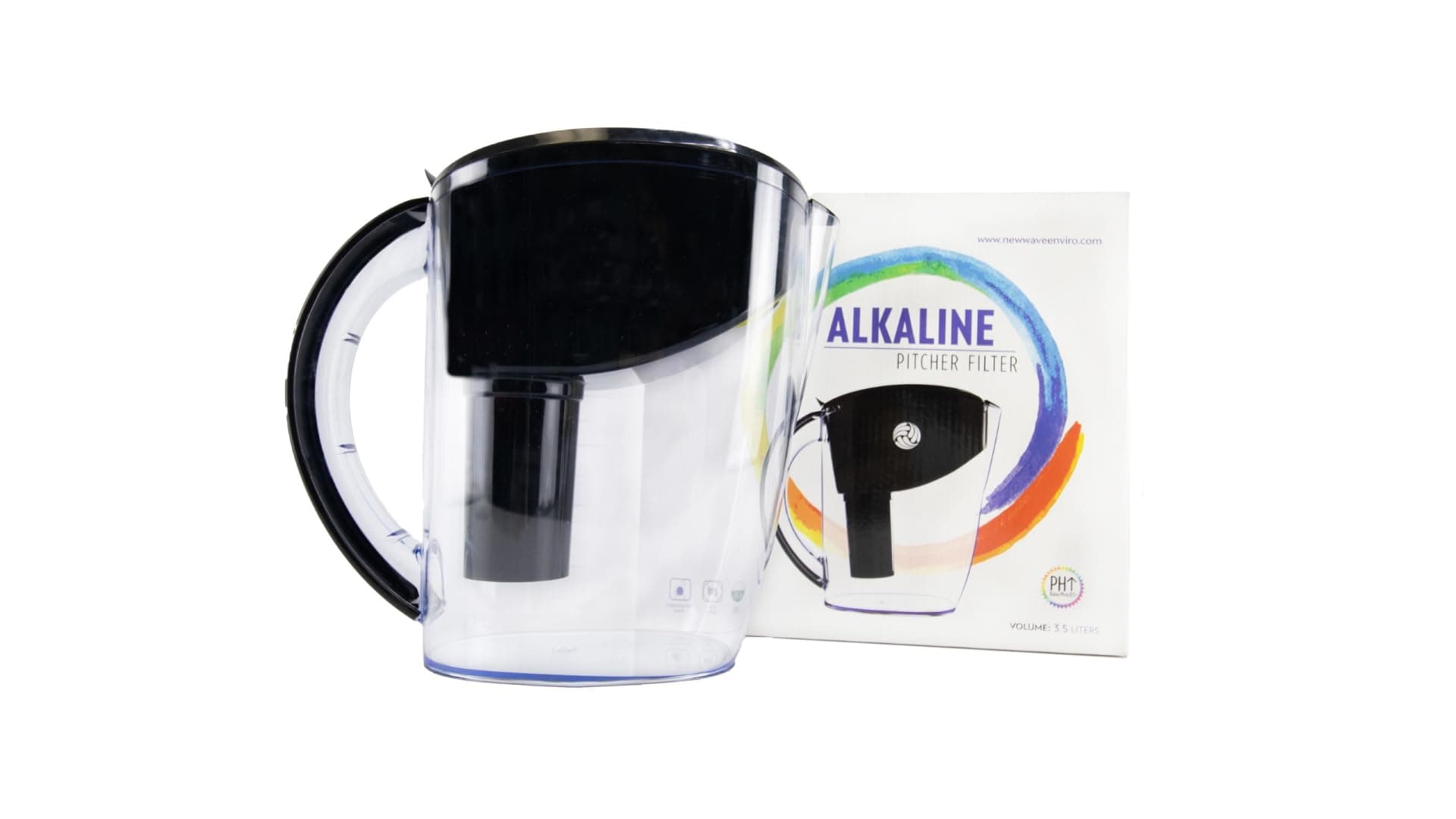 Alkaline Water Filter Pitcher, Great for Coffee & Tea, BPA Free Fridge Friendly Design, 3.5 Liter Capacity with Integrated Handle, Black Color