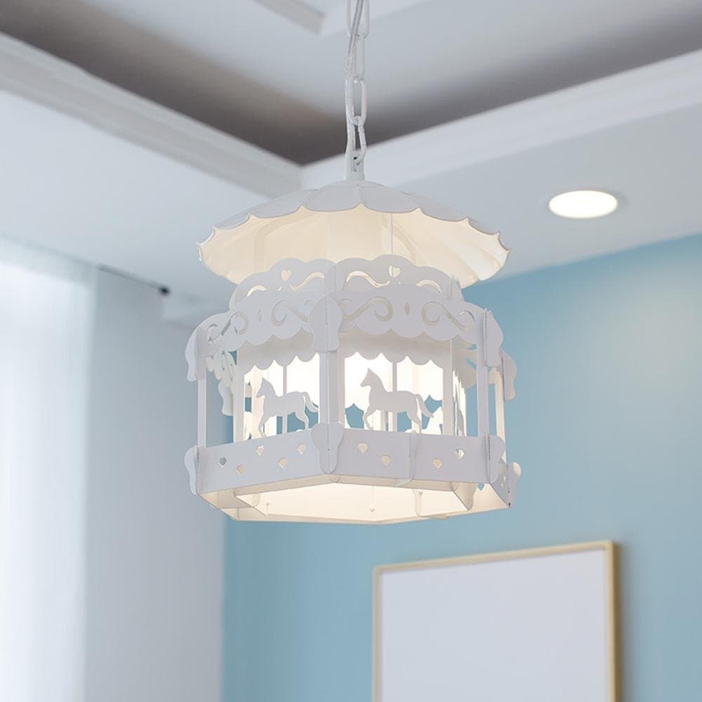 Modern Lovely Pendant Light Creative Trojan Elegant White Iron Design Lampshade Hanging Lamp for Princess Girl Child Bedroom Living Room Kitchen Bar Loft Balcony Garden Hall Aisle Round Chandeliers
