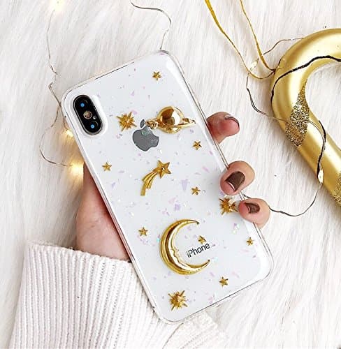 【CaserBay】 iPhone Phone Case 3D Elegant Unique Design Shiny Glitter, Jeweled, Soft Silicone Rubber Slim Gel Phone Cover【3D Moon, Compatible with 6.1" iPhone XR】