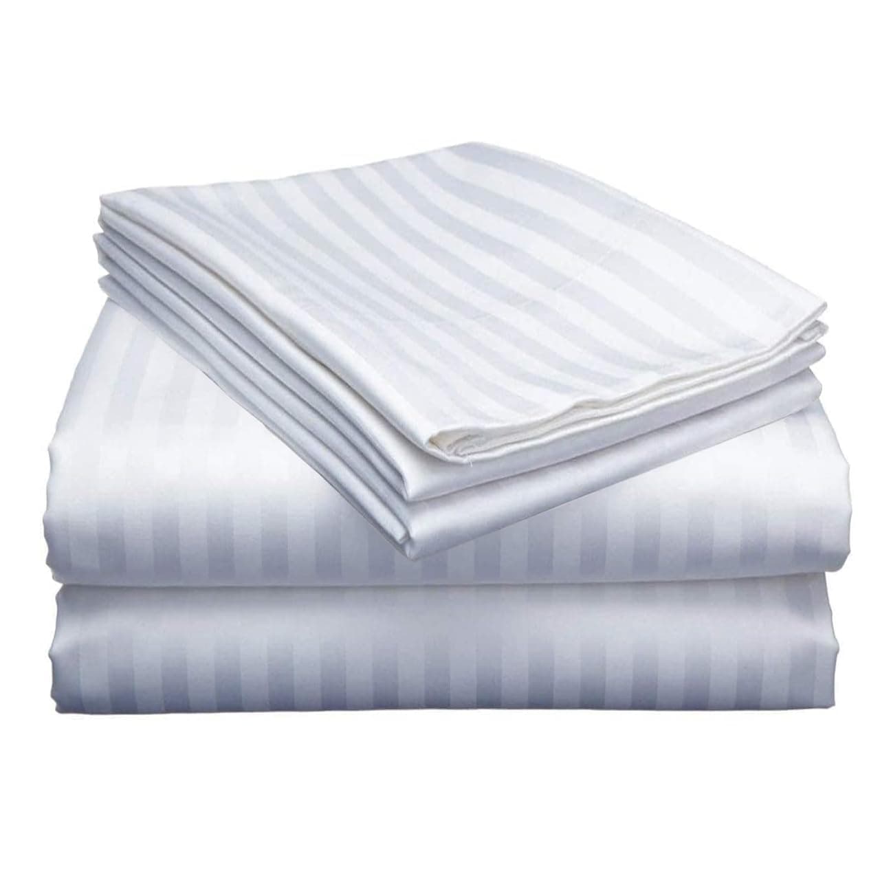 Mattress-Homes 2-Pack Full Size Sheet Sets - 100% Cotton Sateen - Extra Soft Breathable & Cooling Sheets Machine Washable 2 Sets of Deep Pocket Bed Sheets - White Striped