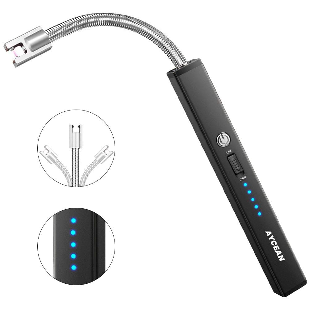 AYCEAN Candle Lighter - Arc Lighter Electric Rechargeable Long Plasma Lighter with Safety Switch - Flexible Neck Flameless Lighter Windproof for Candle Gas Stove BBQ Camping Firework, No Spark/Smells
