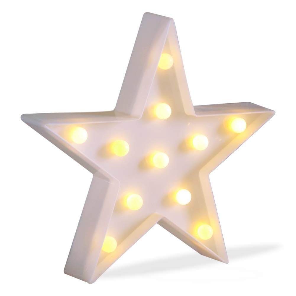 JUHUI Marquee Light Star Shaped LED Plastic Sign-Lighted Marquee Star Sign Wall Décor Battery Operated (White)