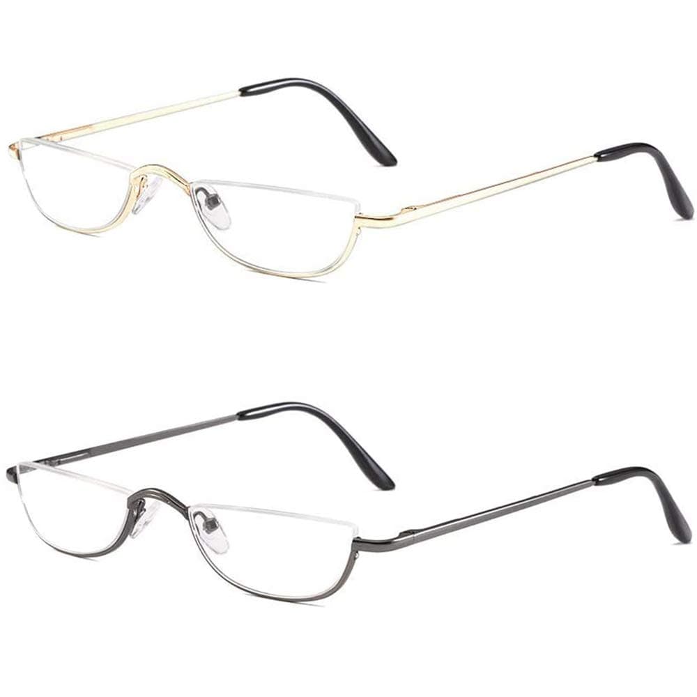 KoKoBin Half Frame Reading Glasses Spring Hinges for Men Women Slim Half Moon Lens Readers Metal Semi Rimless eyewear
