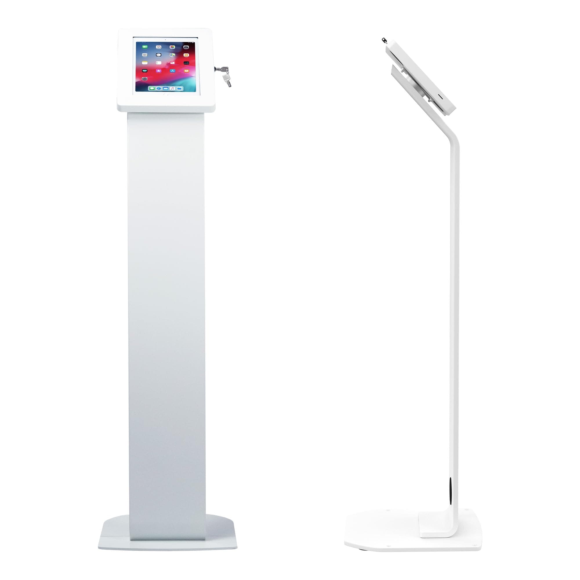 Locking Floor Stand - CTA Premium Large Locking Floor Stand Kiosk with Steel Body and Heavy-Duty Locking Enclosure with Keys for iPad Pro 12.9", Surface Pro 3, 4, 5, 6, 7, 8, X (PAD-PLSW) - White