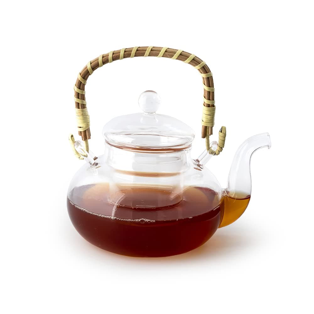 EZ Life Borosilicate Tea Pot with Bamboo Handle with Infuser Cup, Tea Kettle, Glass Teapot, Coffee Pot Tea Kettle Cold Water Kettle - Induction Friendly -Transparent - 800 ml, 1 Piece