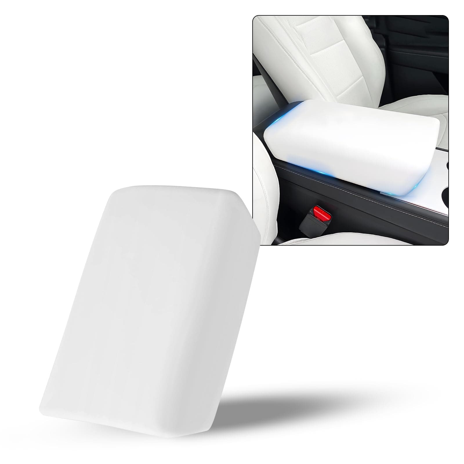 CusDusk Car Armrest Cover for Tesla Model 3 Model Y,Center Console Protector Pad Automobile Waterproof Armrest Box Protective Cover Mat for Car Interior Protection Decor Accessories (White)