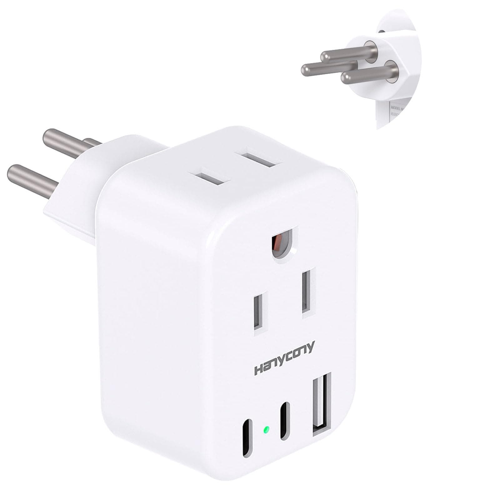 HANYCONY Brazil Power Adapter, Type N Plug Adapter with 2 Outlets 3 USB Ports (2 USB C), Travel Adapter for US to Brazil Brazilian Brasil