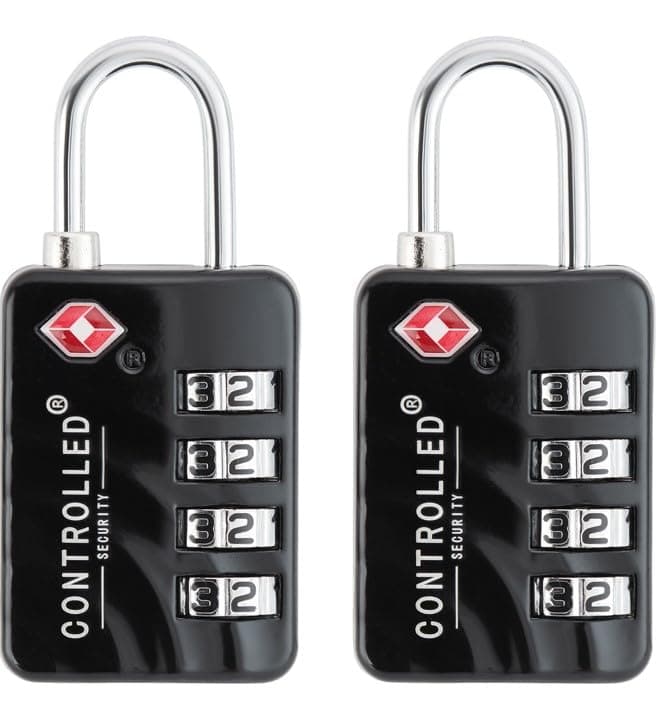 Controlled Security TSA Approved Luggage Locks - Pack of 2 - Black 4 Digit Combination Locks for Luggage, Backpacks & Lockers