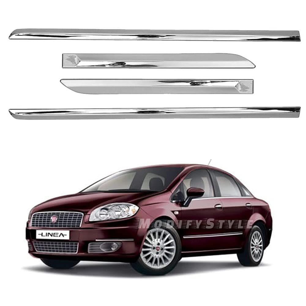 Side Beading/Side Cladding/Door Garnish/Door Protector Chrome Suitable for Fiat Linea (2008 to 2018) (Set of 4pcs)