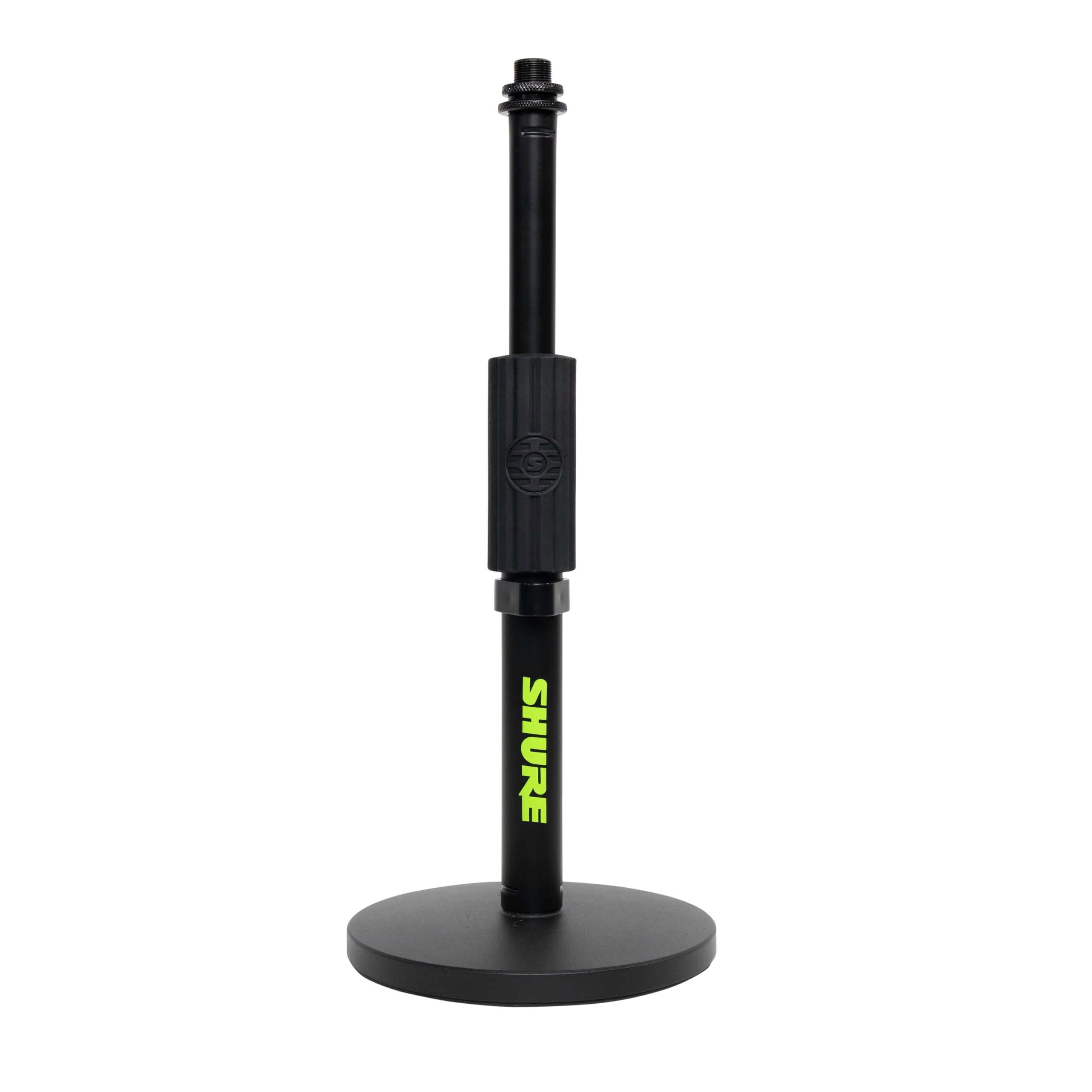 Shure by Gator Desktop Round Base Desktop Mic Stand with Standard Height-Adjustable Twist Clutch and 6″ Base, black (SH-DESKTOP1)