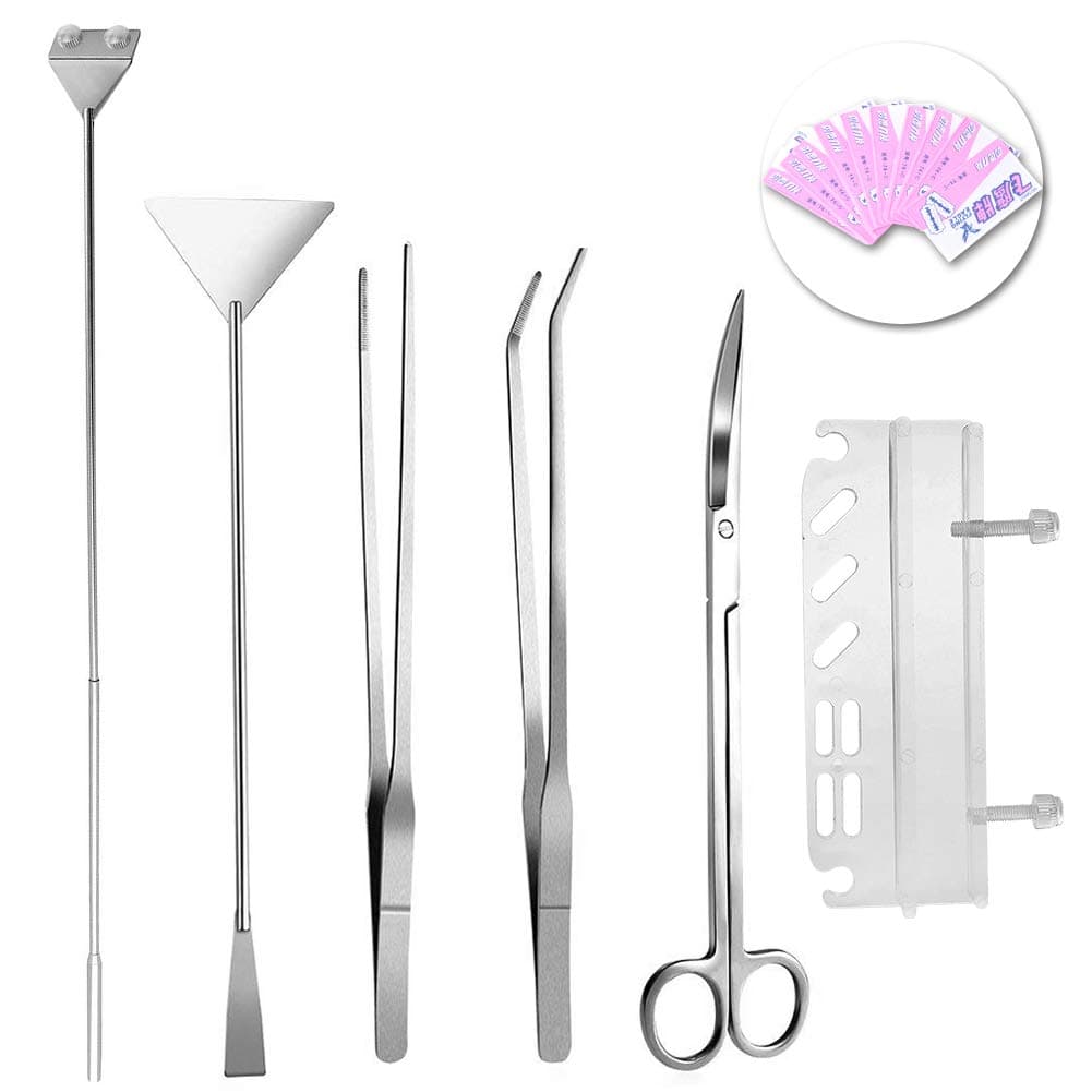 LAMPTOP Stainless Steel Algae Scraper Fish Tank Scraper Cleaner Kit, Aquarium Aquascaping Kit, 65cm Algae Scraper, Tweezers, Scissors with 10 Blades for Glass Aquarium Cleaning