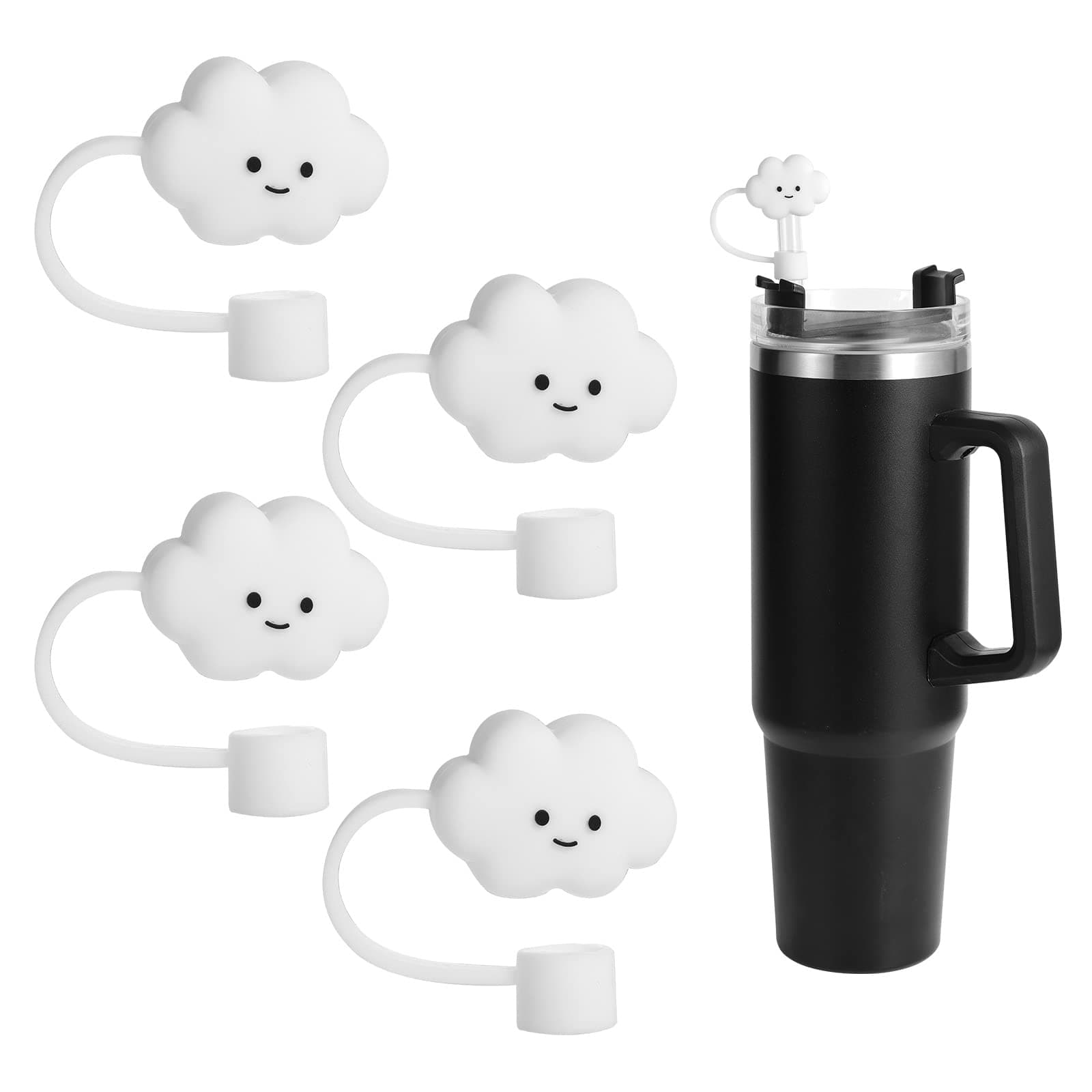 SAVITA 4pcs Straw Covers Cap Compatible w/ Stanley, Cloud Shaped White Straw Covers for Reusable Dust-Proof Straw Tips Cover for Sippy Cups Cloud Straw Protector for Stanley 40/30 OZ Tumbler (B20186)