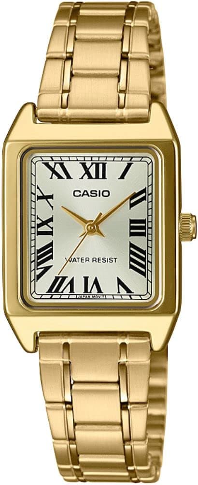 Casio LTP-V007G-9B Women's Rectangular Gold Tone Stainless Steel Roman Gold Dial Dress Watch, gold, Quartz Movement
