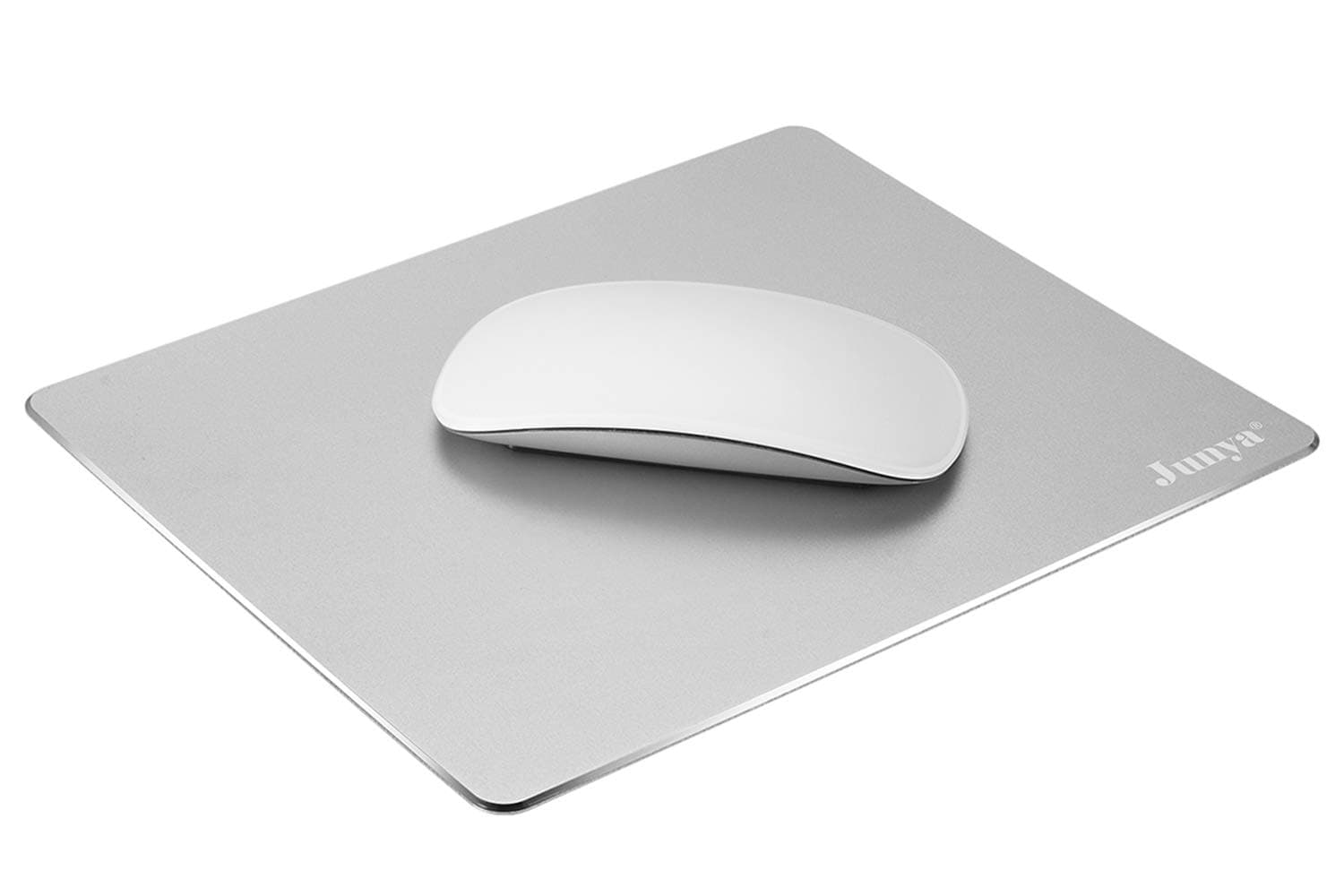 Hard Silver Metal Aluminum Mouse Pad Mat,Junya Mouse Pad Double Side Design, Aluminum Surface and Non-Slip Rubber Base,Ultra Thin,Fast and Accurate Control for Gaming (8.66x7.08x0.08inch-Silver)