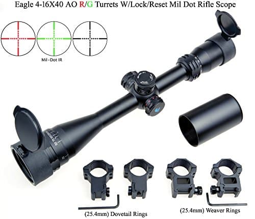 Standard Optics Eagle 4-16x40 AO R/G Target Turrets W/Lock/Reset Mil Dot Rifle Scope W/ 2 Kinds of Rings
