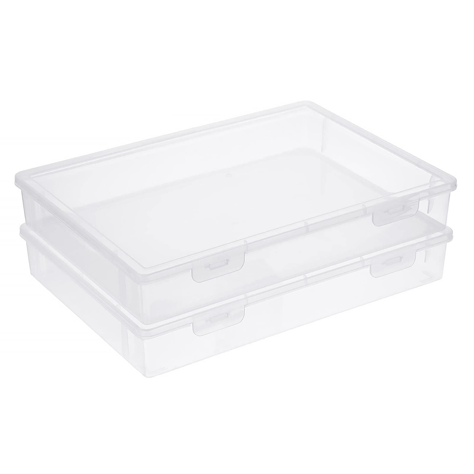Clear Plastic Storage Box with Flap Lid, Multipurpose Craft Organizers and Storage Box Art Supply Storage Organizer Plastic Sewing Box for Pencils Markers Notebooks A4 Files, 2 Pack Large