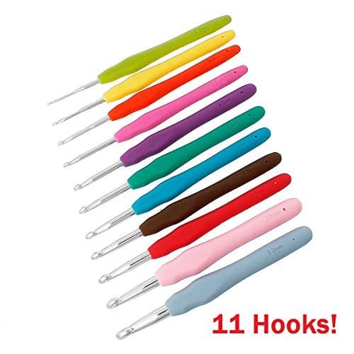 11 Piece Crochet Hook Set - Soft Handles & Easy Grip with Ergonomic Handles