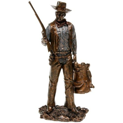PLG John Wayne Standing Holding Bronze Gun & Saddle Statue