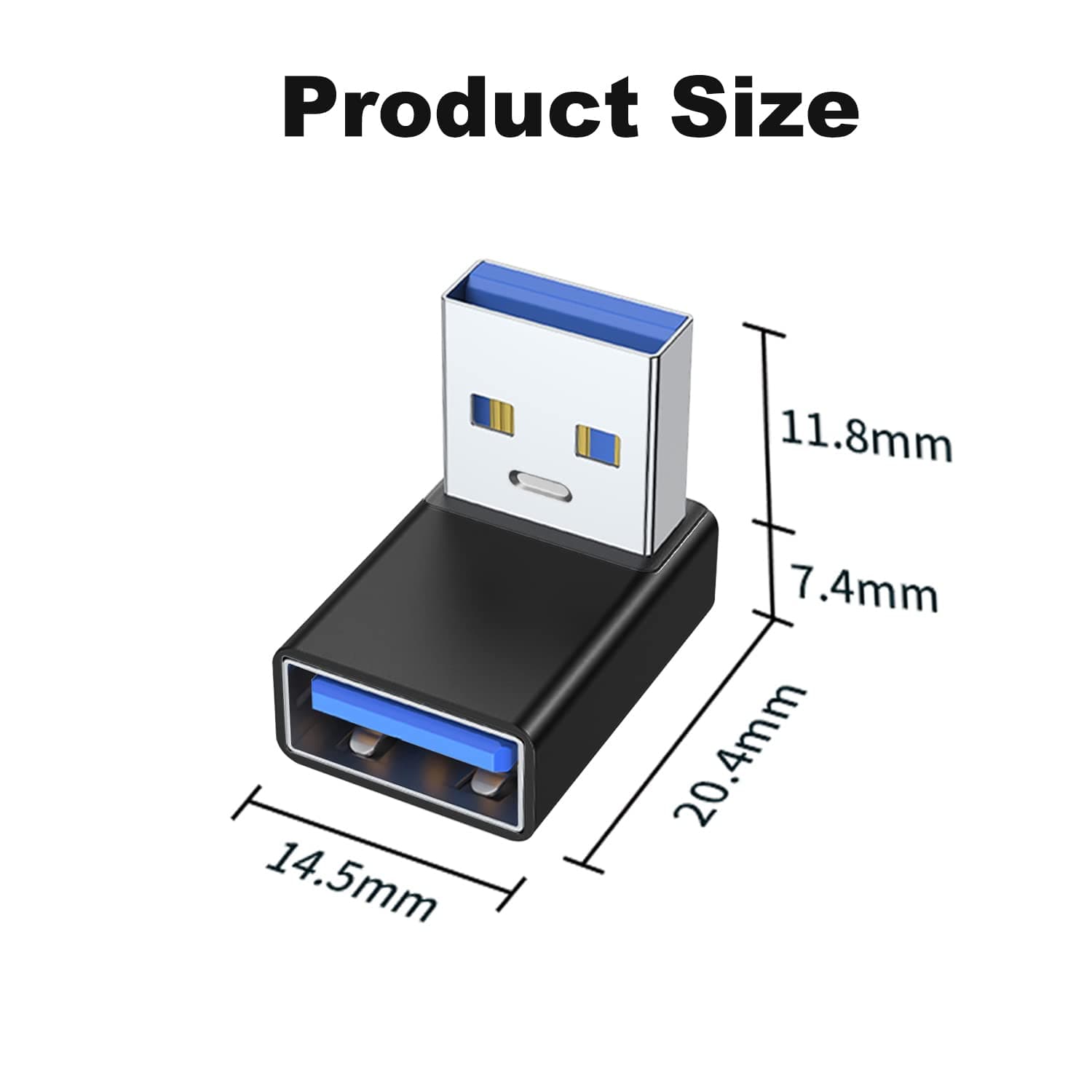AreMe 90 Degree USB 3.0 Adapter 2 Pack, Up and Down Angle USB A Male to Female Converter Extender for PC, Laptop, USB A Charger, Power Bank and More (Black)