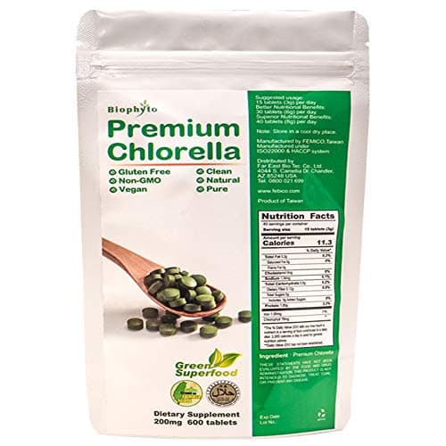 Biophyto Chlorella Tablets - 600 Counts - Cracked Cell Wall - Non GMO - Rich Vitamins & Minerals, No Additives- 100% Pure Green Superfood - Natural Detox - High Dietary Fiber - Natural Cleansing