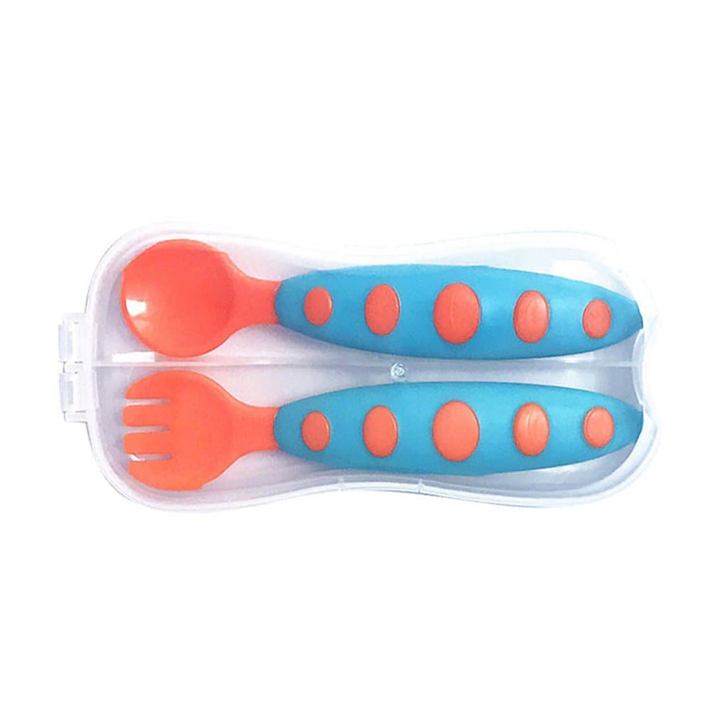 Amazemarket Infant Baby Toddler Utensils Flatware Tableware Early Learning Fork Spoon Combination Set Travel Case Perfect Size Kids Cutlery Self Feeding Boys Girls Eat Training (Orange+box)