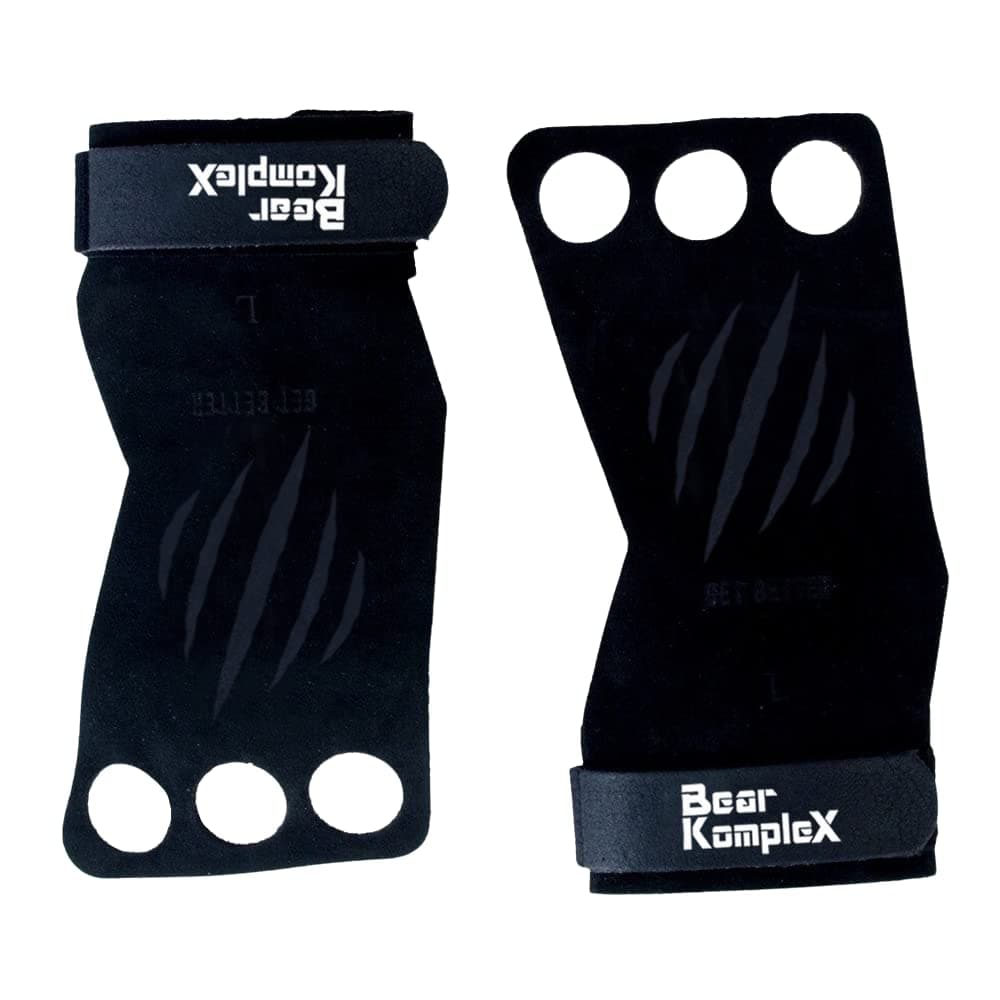 Bear KompleX 3 Hole Leather Hand Grips for Home Workouts Like Pull-ups, Weightlifting, WODs with Wrist Straps, Comfort and Support, Hand Protection from Rips and Blisters for Men and Women