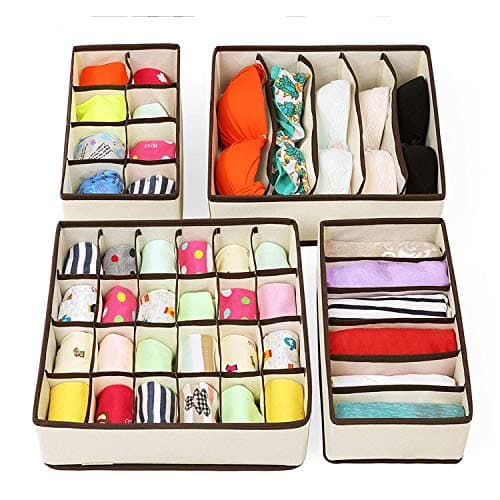 Stvin Fabric Foldable Closet Undergarment Organizer Storage Boxes (Set of 4)