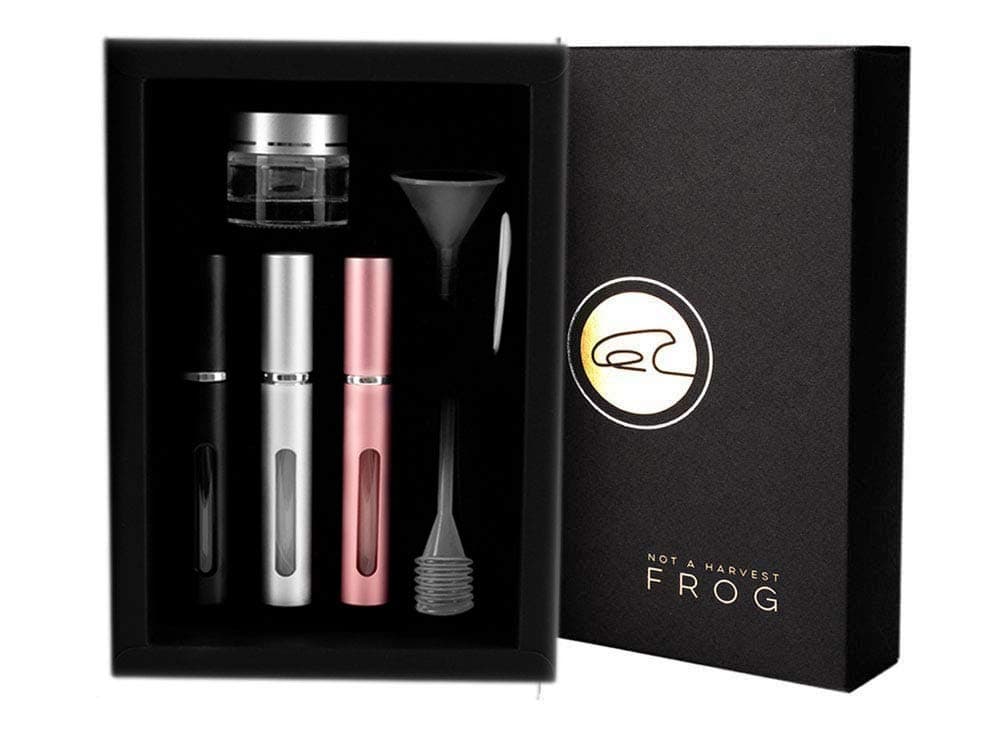 REDE Perfume Atomiser Bottles, Refillable Travel Size, gold foiled gift box, Set Of 3 Stylish Colours Black, Silver. Pink