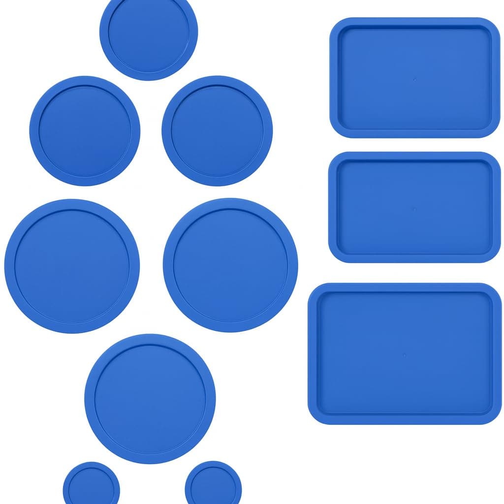 Replacement Lids for Pyrex Glass Food Storage Containers Rectangular (1) 1-Cup (2) 2-Cup (2) 4-Cup (1) 7-Cup (2) 3-Cup (1) 6-Cup Round Rectangle (Blue)