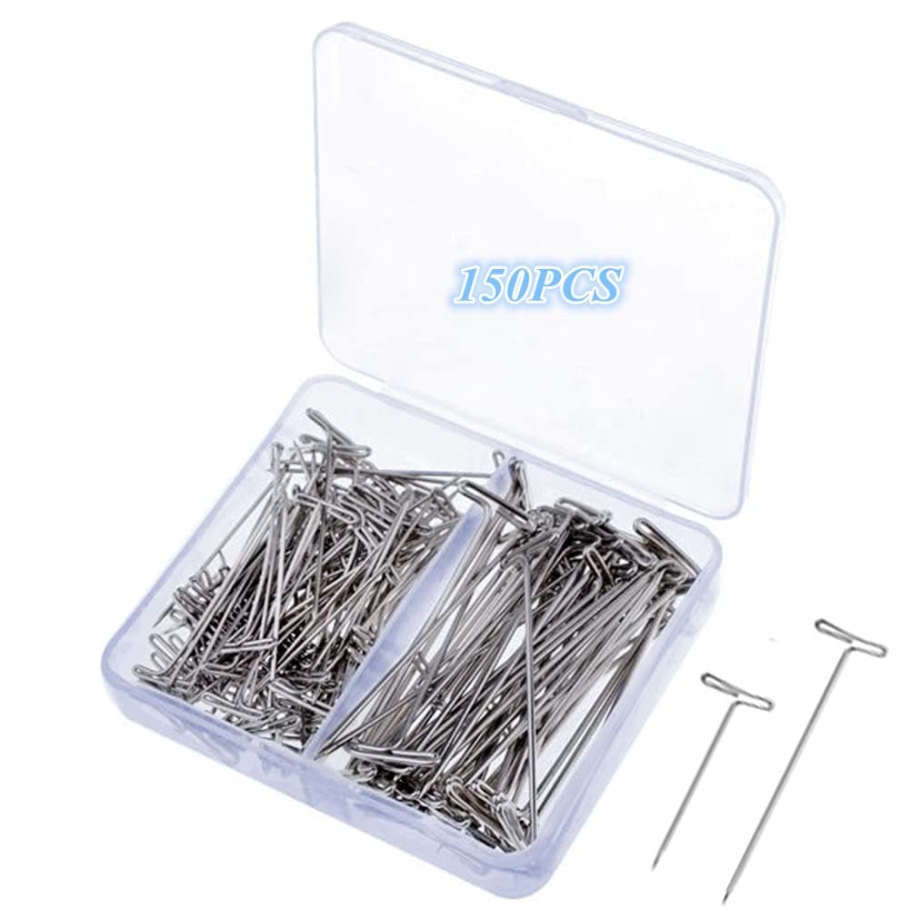 150 Pcs T Pins, Sewing Pins for Blocking Knitting, Modelling, Wig Making and Crafts, Straight Pins T-Pins Stainless Steel Nickel Plated with Storage Box (1.5 Inch,2 Inch)