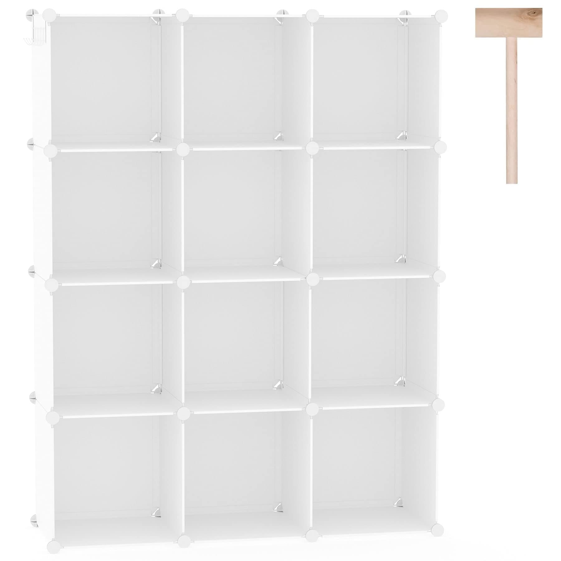 Cube Storage Organizer, 12-Cube Shelves Units, Closet Cabinet, DIY Plastic Modular Book Shelf, Ideal for Bedroom, Living Room, Office, 36.6" L x 12.4" W x 48.4" H Milky UPCS12M