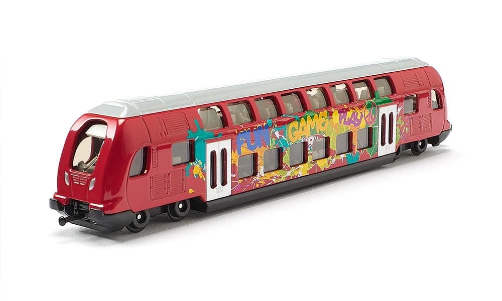 1791, Double-Decker Train, 1:87, Metal/Plastic, Red, Graffiti Design, Compatible with Other siku Toys