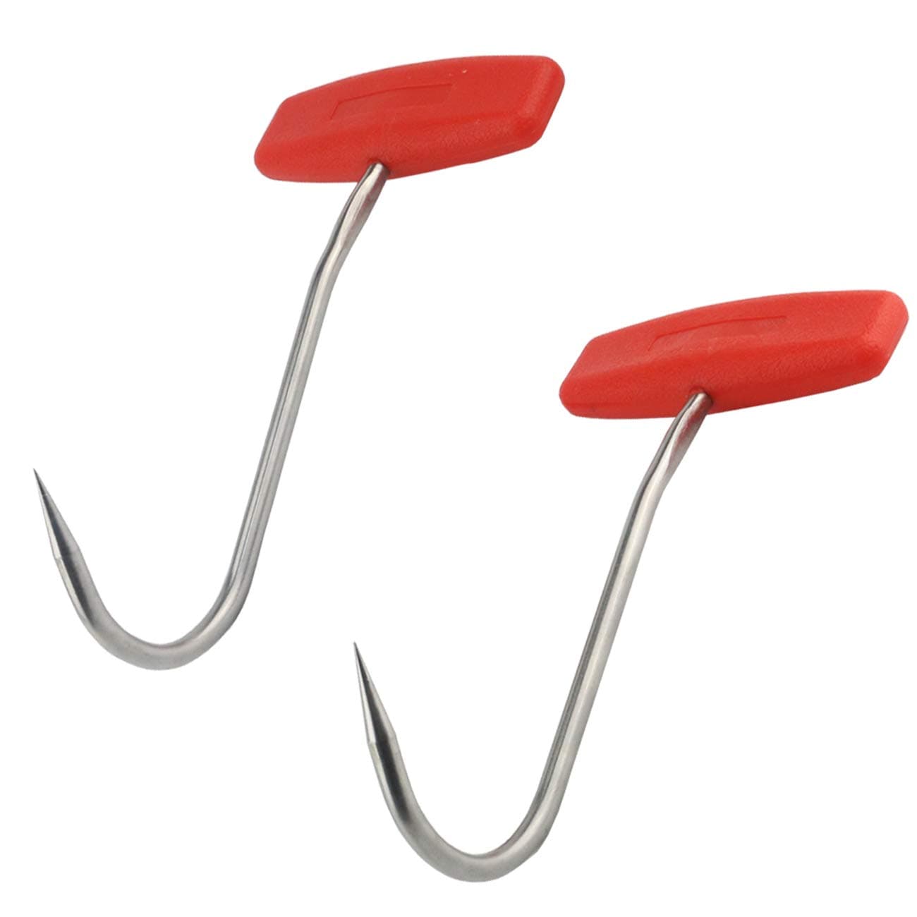 2PCS Meat Hooks for Butchering,T Shaped Boning Hooks with Handle 6 Inch Stainless Steel Butcher Shop Tool Kit (Orange x2)