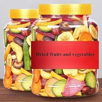 Instant Dried Vegetables and Fruits Chips, 12 Types of Instant Dried Fruits and Vegetables, Fruits Vegetables Snacks,Okra,Banana,Purple Potato,Red Date,Snack Foods,Chinese Snack (250g(Can of 1))