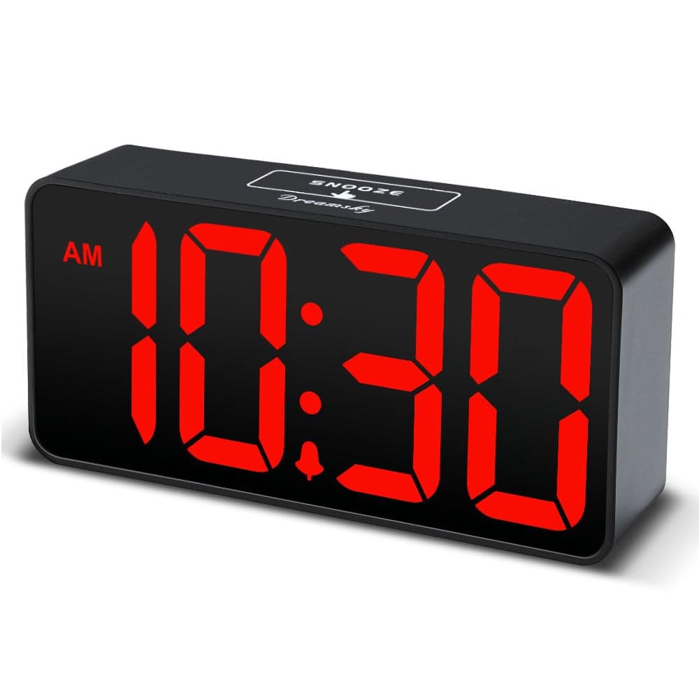 DreamSky Compact Digital Alarm Clock with USB Port for Charging, Adjustable Brightness Dimmer, Bold Digit Display, 12/24Hr, Snooze, Adjustable Alarm Volume, Small Desk Bedroom Bedside Clocks.