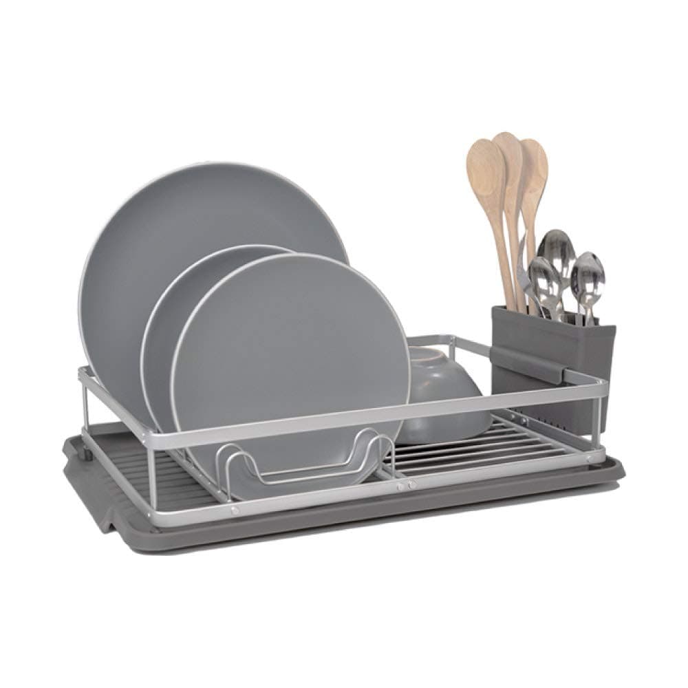 Calitek Kitchen Aluminium Dish Drainer, Compact Dish Drying Rack with Removable Grey Drip Tray