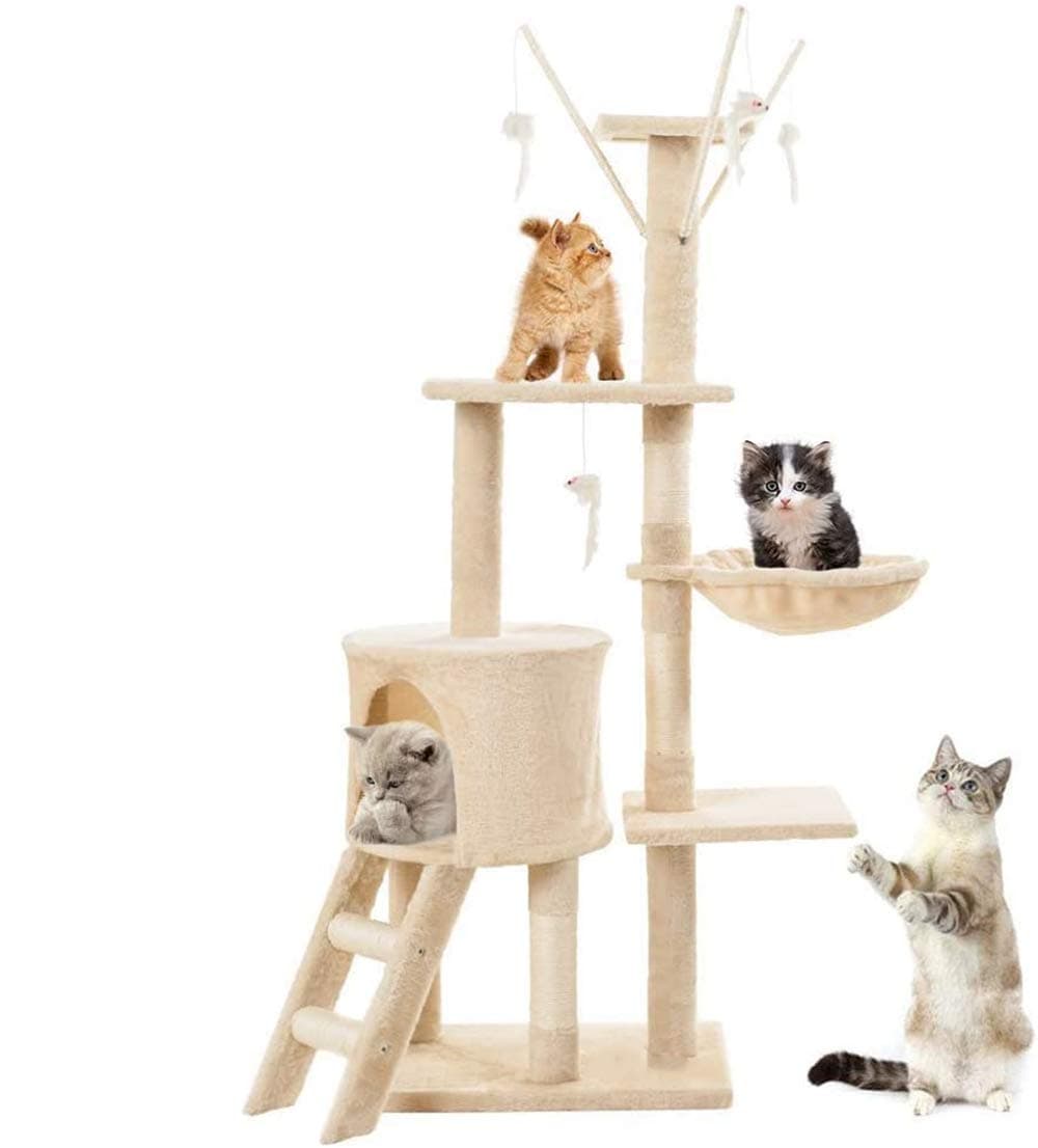 Mumoo Bear Cat Tree 138cm Cat Play Tree, Pole Pet Scratching Post Furniture Home, Beige