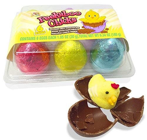 Needzo Belgian Milk Chocolate Peekaboo Chicks Foil Wrapped Easter Eggs with Marshmallow Center Basket Stuffers, 6 Eggs Total