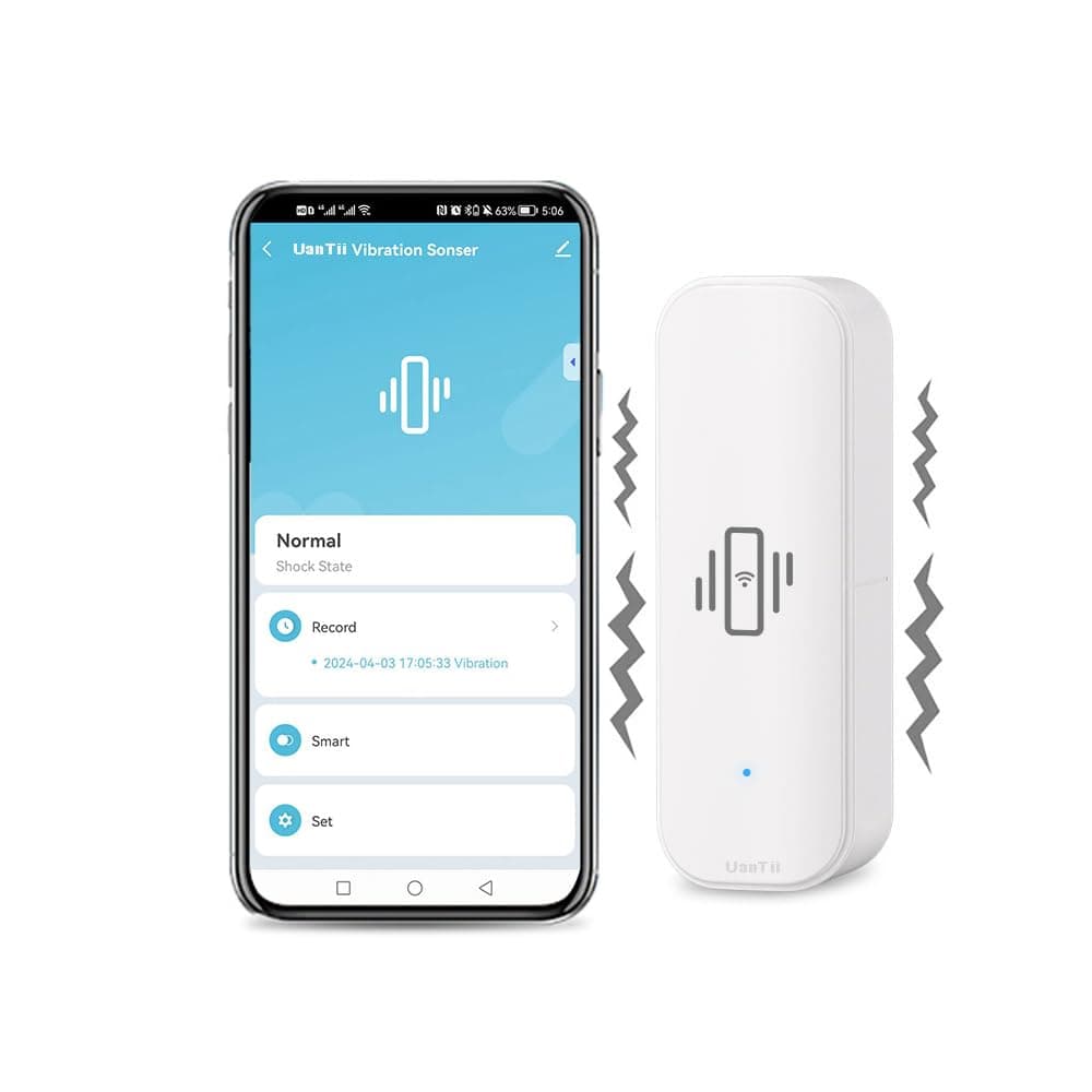 Smart Vibration Detector Tuya Wifi Vibration Sensor Smart Home Security System Support Smart Life App Remote Monitor,No Hub Required (White)