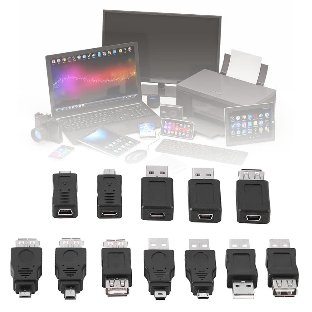 Watris Veiyi 12PCS USB OTG Adapter Kit - Multiple USB2.0 Male to Female Adapter, Micro USB Converter for Computer, Tablet, PC, Mobile Phone