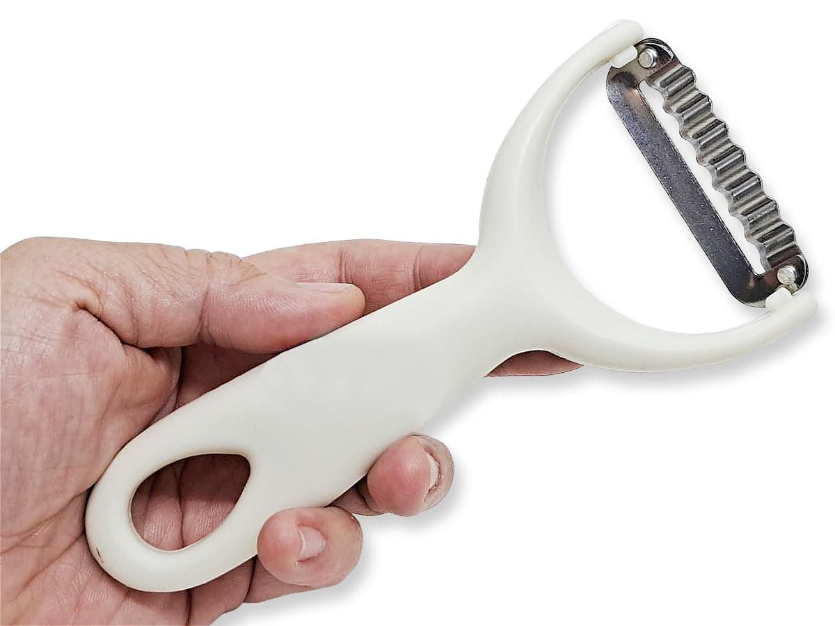 WitnyStore Kitchen Tool 5⅞" Long White Plastic Handle Stainless Steel Wavy Peeler Grater Shredder - Thai Cooking Utensils Multipurpose Portable Hand-Held Cookery Equipments for Food Fruit Vegetable