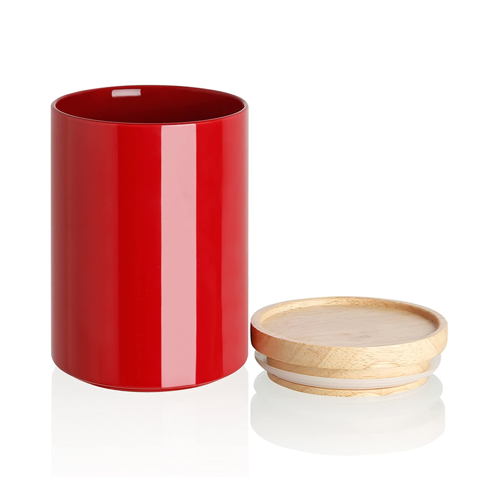 Sweejar Kitchen Canisters Ceramic Food Storage Jar, Stackable Containers with Airtight Seal Wooden Lid for Serving Coffee Bean, Flour, Tea, Cookies and More - 58 Fl Oz (Red)