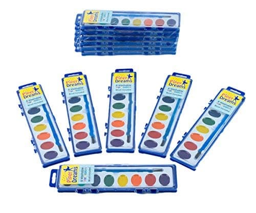 12 Pack - Piper Dreams Watercolor Paint Set - Each Tray Includes 8 Vibrant Colors, a Brush and a Closable Lid for Kids and Students on The Go