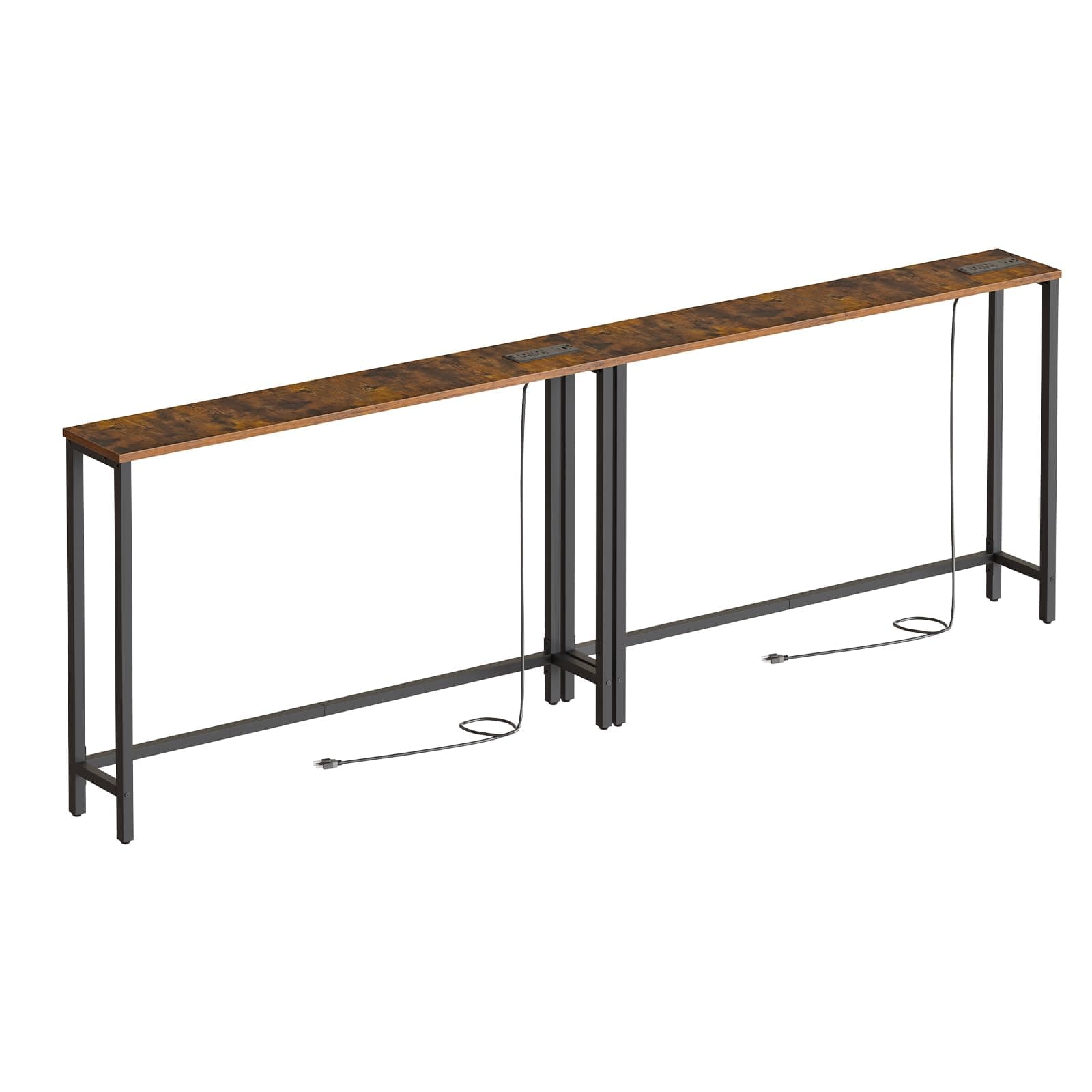 2 Pack 5.9" Narrow Console Sofa Table with Power Outlets, 47.2" Long Behind Couch Table with Charging Station, Skinny Sofa Table for Living Room, Foyer, Rustic Brown BF15XGP201G1