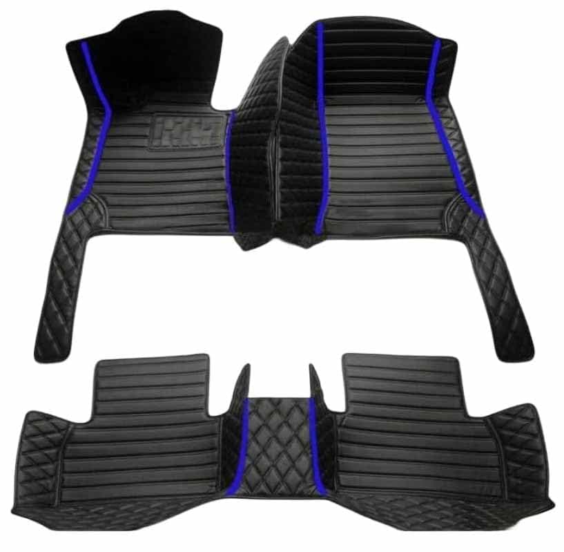 Custom Personalized Floor Mats ,Luxury Full Coverage All Weather Car Floor Mats,Anti-Slip Leather Car Mat Set ,Custom Floor Mat, for 99% of Cars, Trucks & SUV. (All Black Blue)